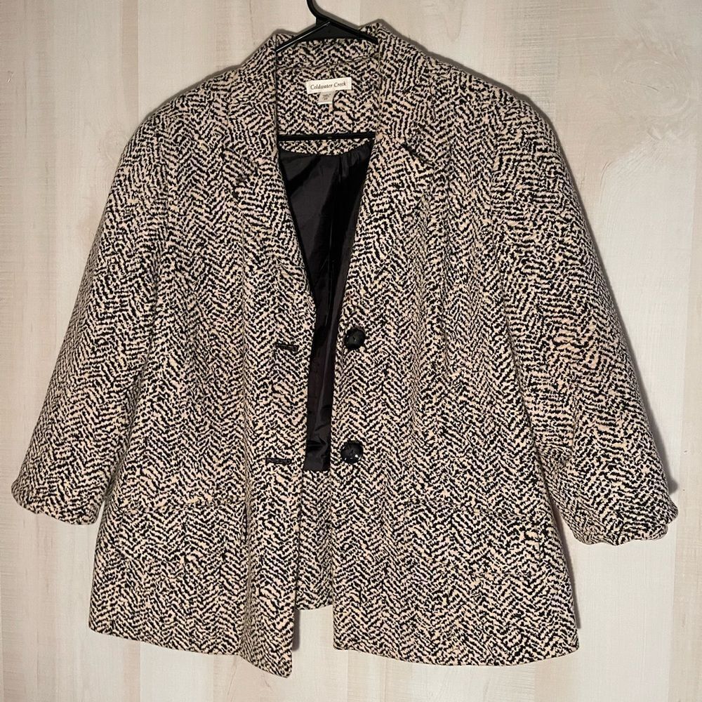 Coldwater Creek black‎ and light tan herringbone blazer jacket , size 20